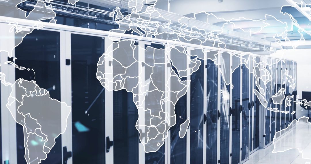 World Map Overlay on Modern Data Center Infrastructure