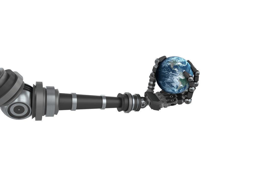 Robotic Arm Holding Earth on Transparent Background