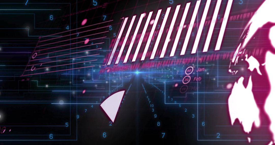 Futuristic Digital Interface with Pink Globe and Data Elements