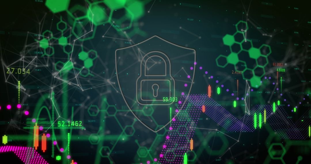 Cybersecurity in Finance: Padlock Symbol with Digital Graphs