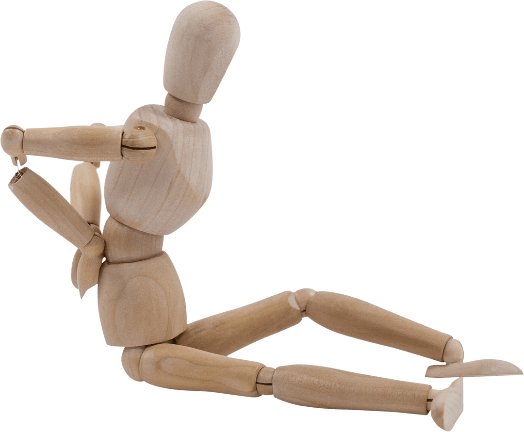 Transparent Wooden Mannequin Posing with Hands on Back
