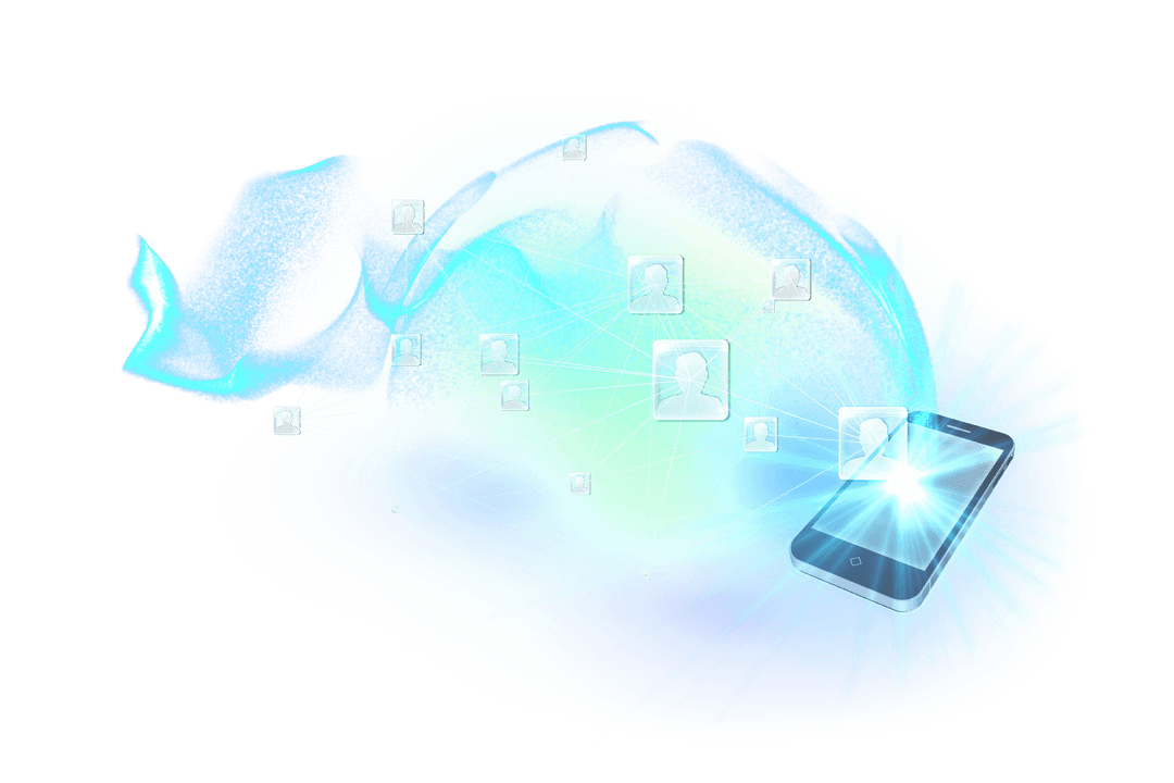 Smartphone Network with Luminous People Silhouettes Transparent Background