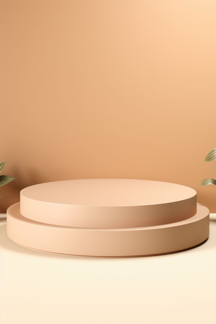 Minimalist Peach-colored Pedestal with Green Leaves - Free Images, Stock Photos and Pictures on Pikwizard.com