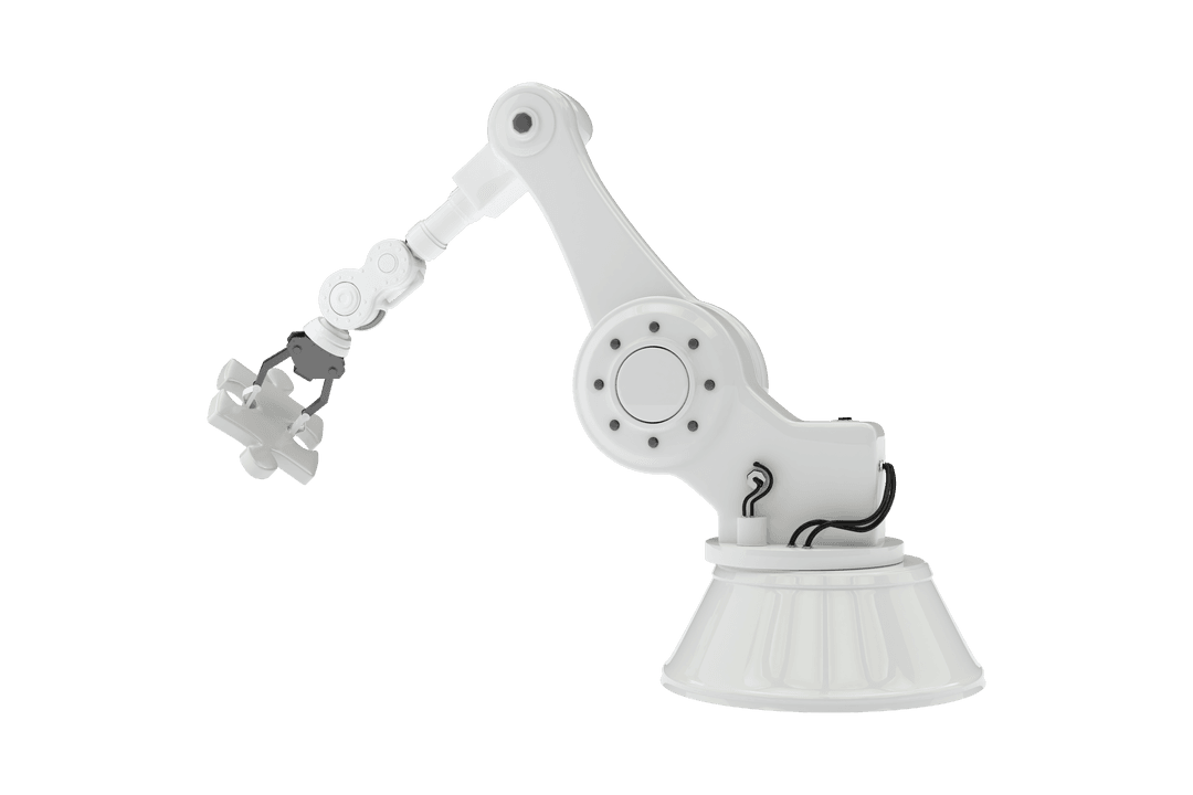 Transparent Mechanical Arm Holding Puzzle on White Background