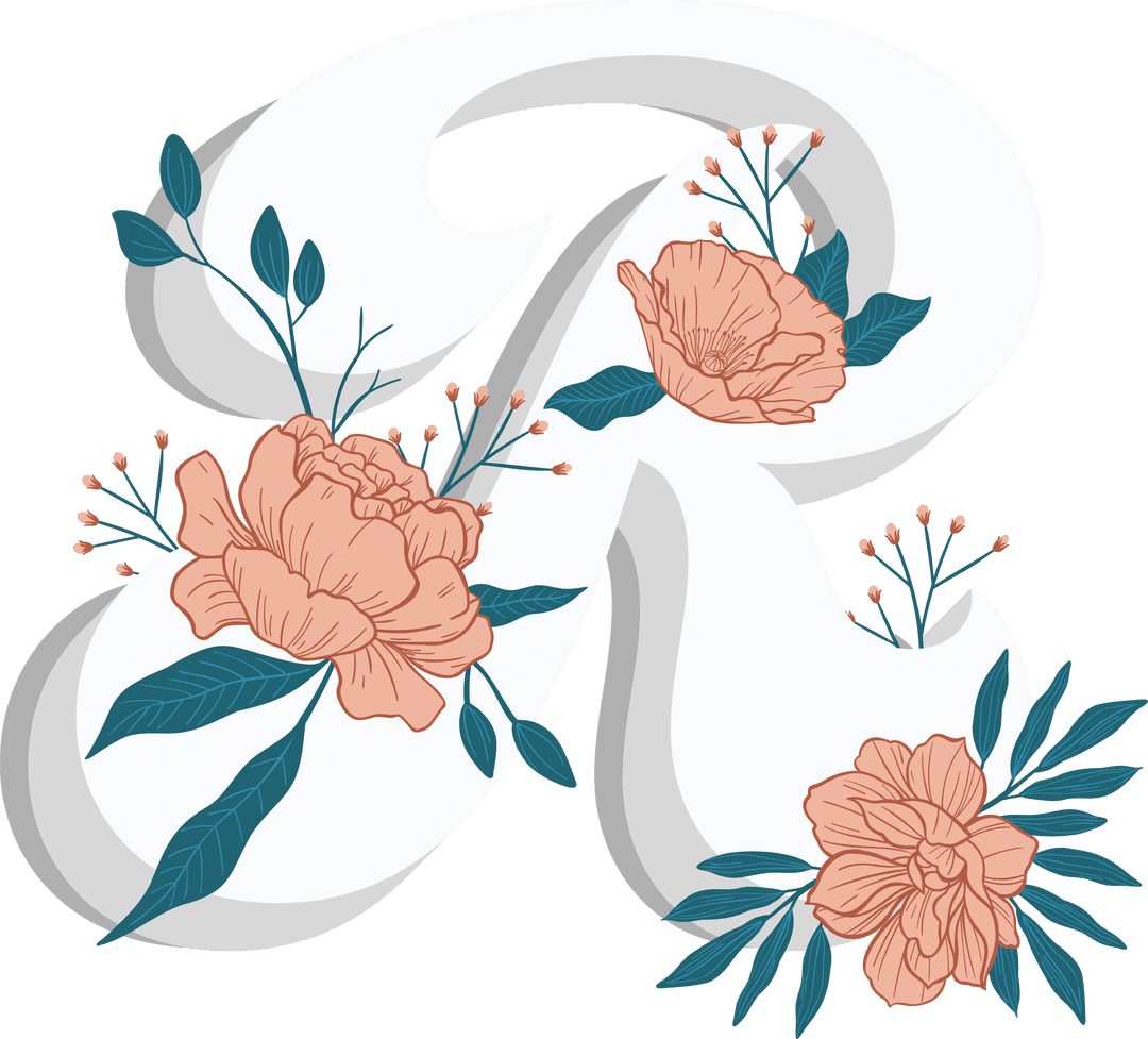 Floral Initial Letter R Design on Transparent Background