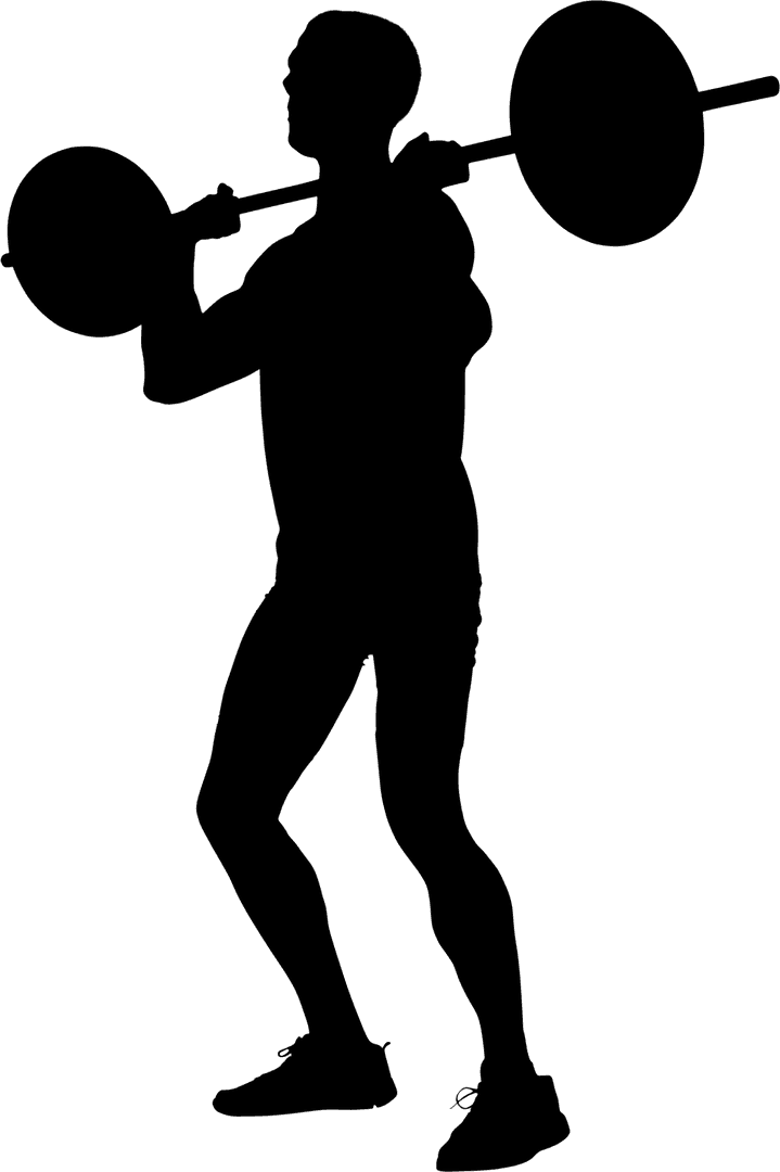 Silhouette Man Lifting Barbell on Transparent Background