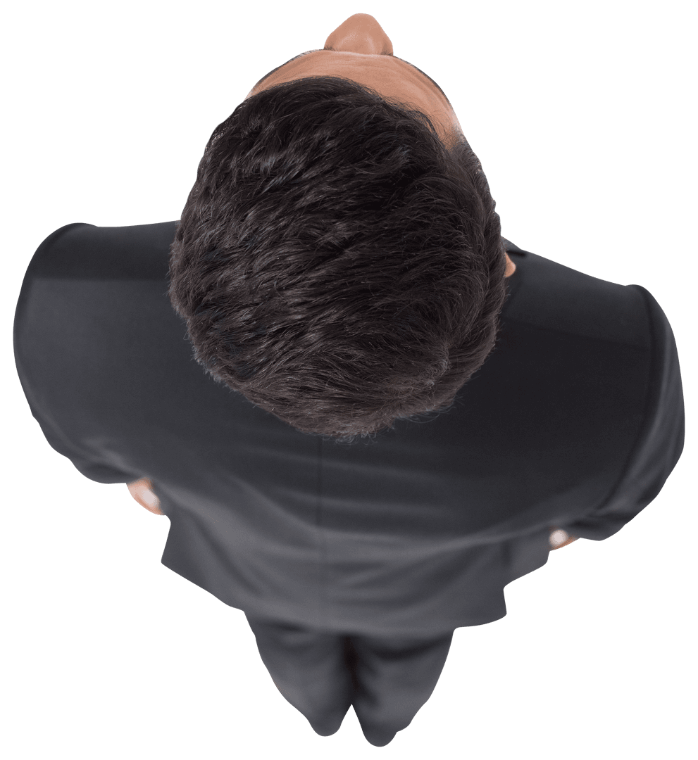 Biracial Businessman Looking Up Viewed from Above Transparent Background