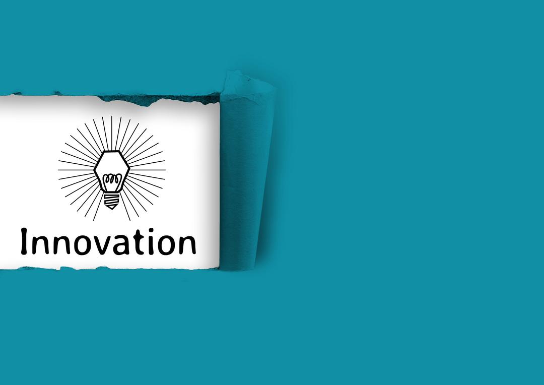 Bulb with innovation text on turquoise background - Free Images, Stock Photos and Pictures on Pikwizard.com