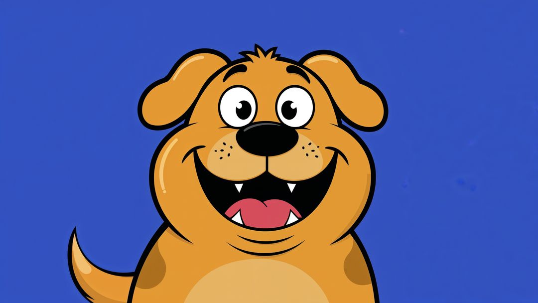 Playful Cartoon Dog on Blue Background with Bright Expression