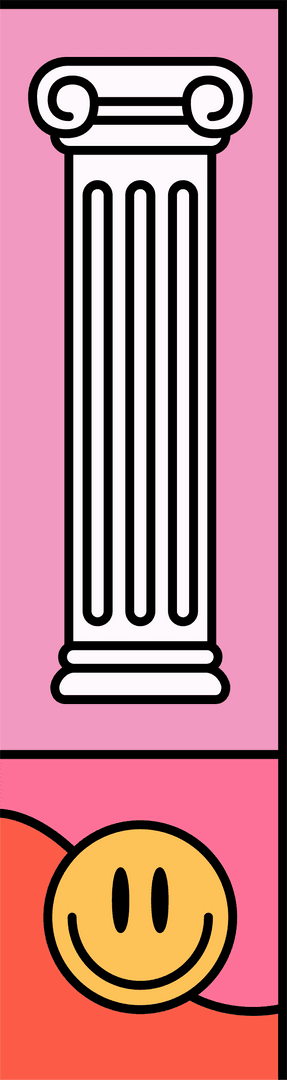 Playful Symbols Fusion: Ionic Column and Smiley Face