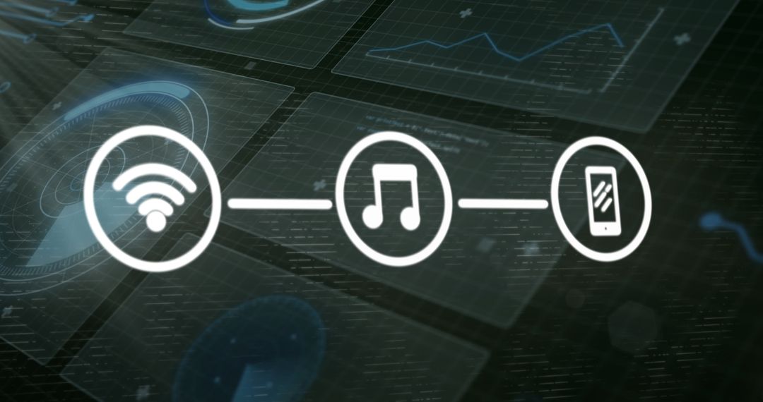 Digital Connectivity Icons on 3D Graphs Background