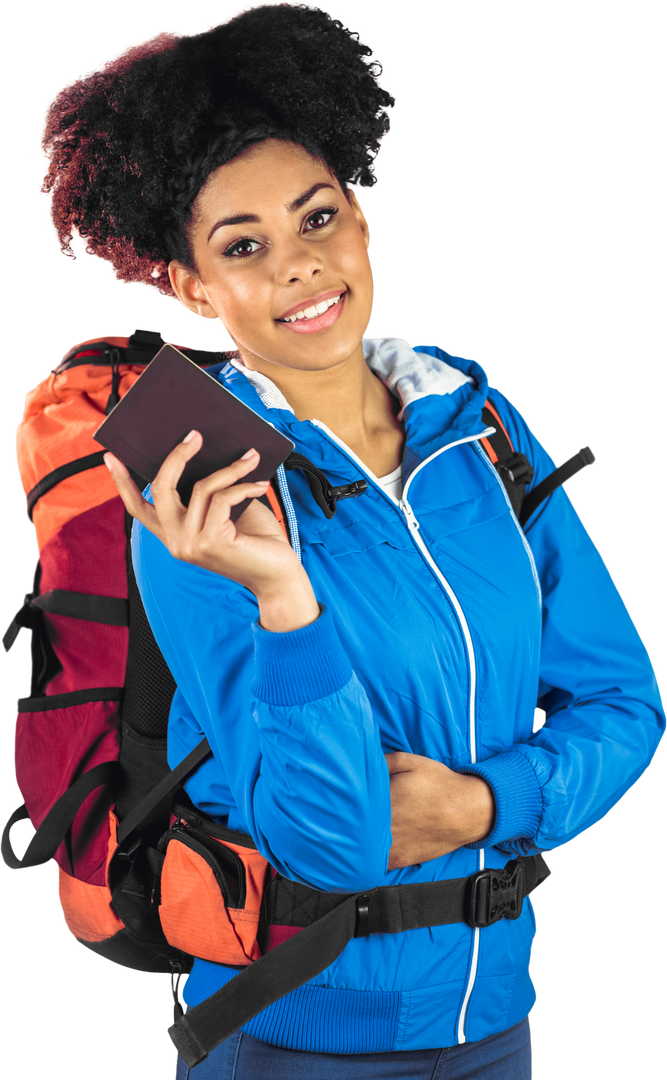 Smiling Traveler Holding Passport and Backpack in Colorful Outfit Transparent Background - Download Free Stock Images Pikwizard.com