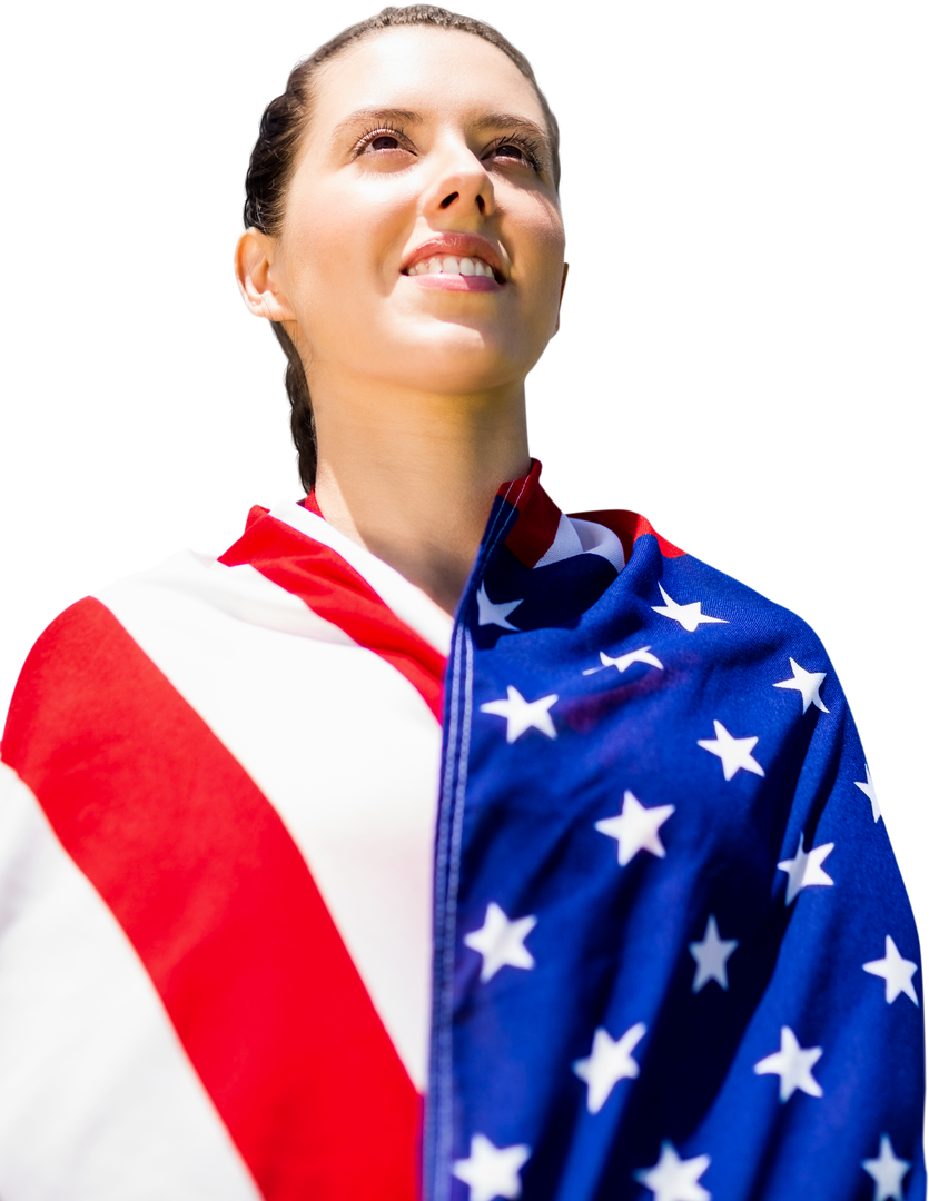 Caucasian Woman Proudly Draped in American Flag on Transparent Background - Download Free Stock Images Pikwizard.com