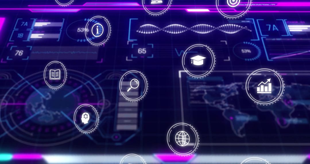 Futuristic Data Analytics Icons on Virtual Dashboard