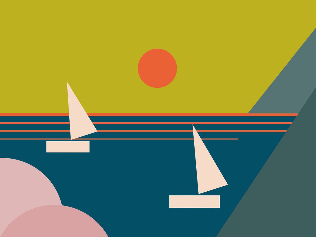 Abstract Sailboats on Serene Sunset Lake