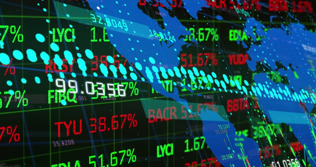 Global Finance and Economy Concept with Digital Data and World Map Background