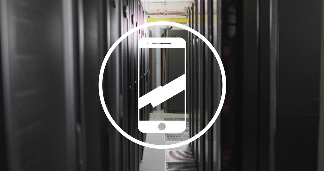 Smartphone Icon Overlay on Modern Server Room