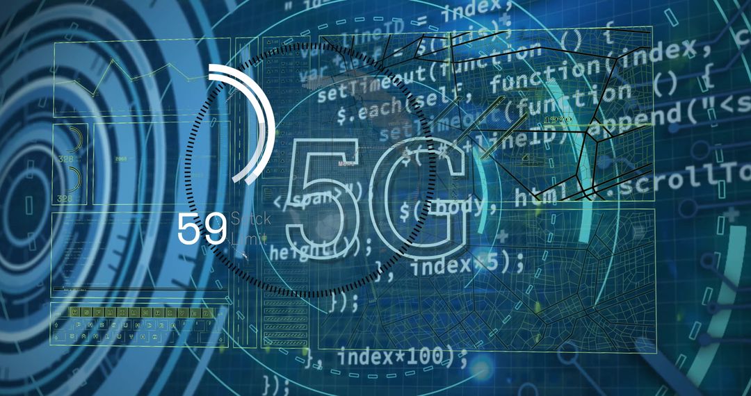 Futuristic 5G Technology Interface with Data Overlays