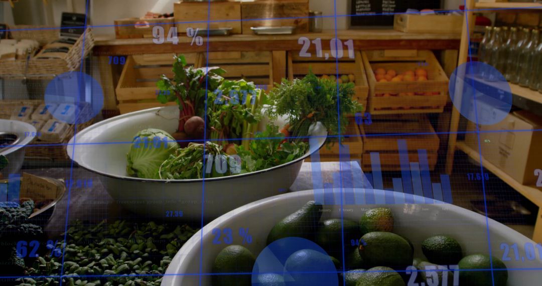 Organic Produce with Statistical Overlay Representing Market Data