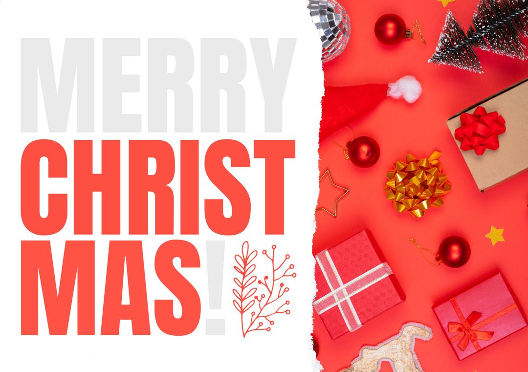 Festive Christmas Card with Presents and Ornaments