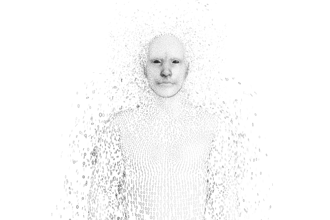 Digital Human Model Disintegrating on Transparent Background