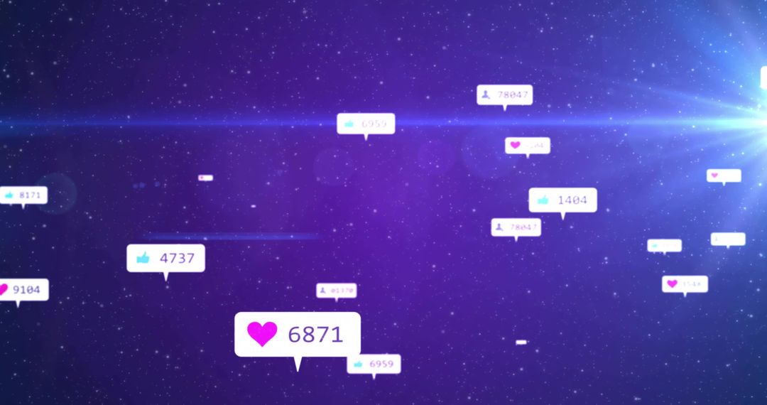 Social Media Likes Floating in Neon Space Interface with Engagement Metrics and Analytics