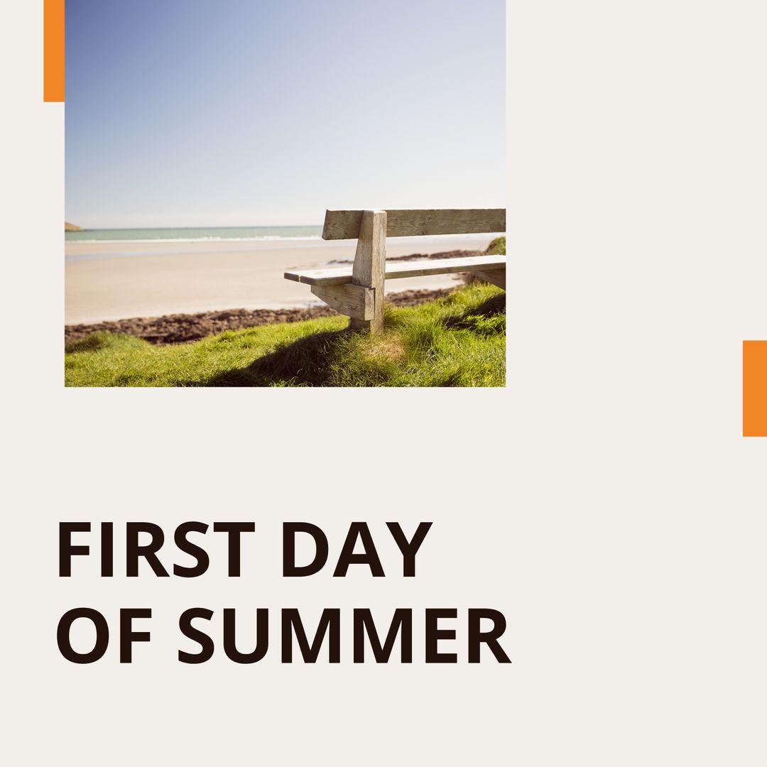 Peaceful Beach Scene with Bench under Clear Summer Skies