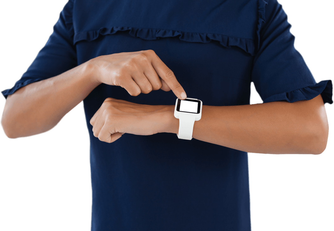 Transparent Mid Section Of Woman Wearing Smartwatch Tech