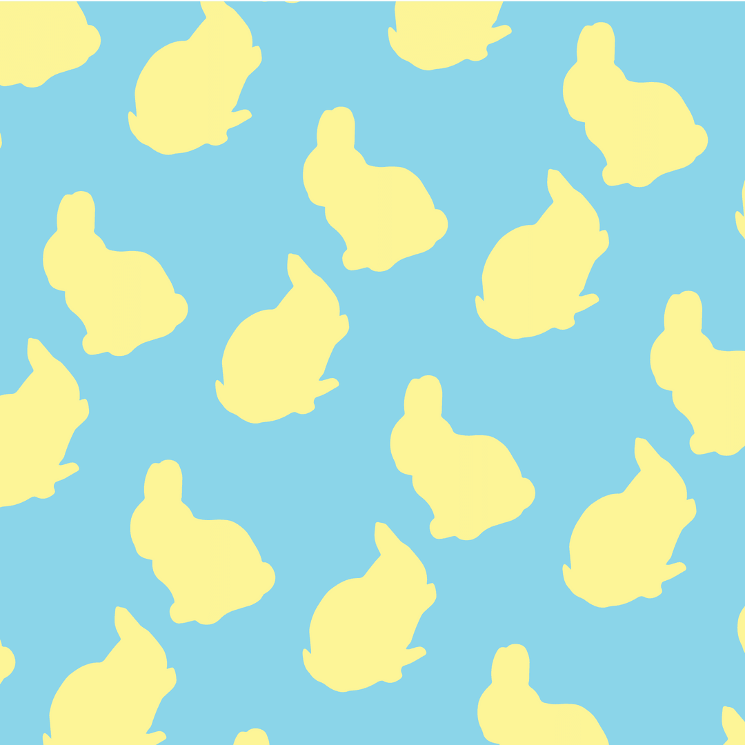 Seamless Yellow Rabbit Pattern on Blue-Transparent Background