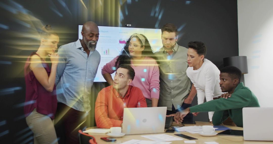 Diverse Team Analyzing Digital Presentation During Meeting