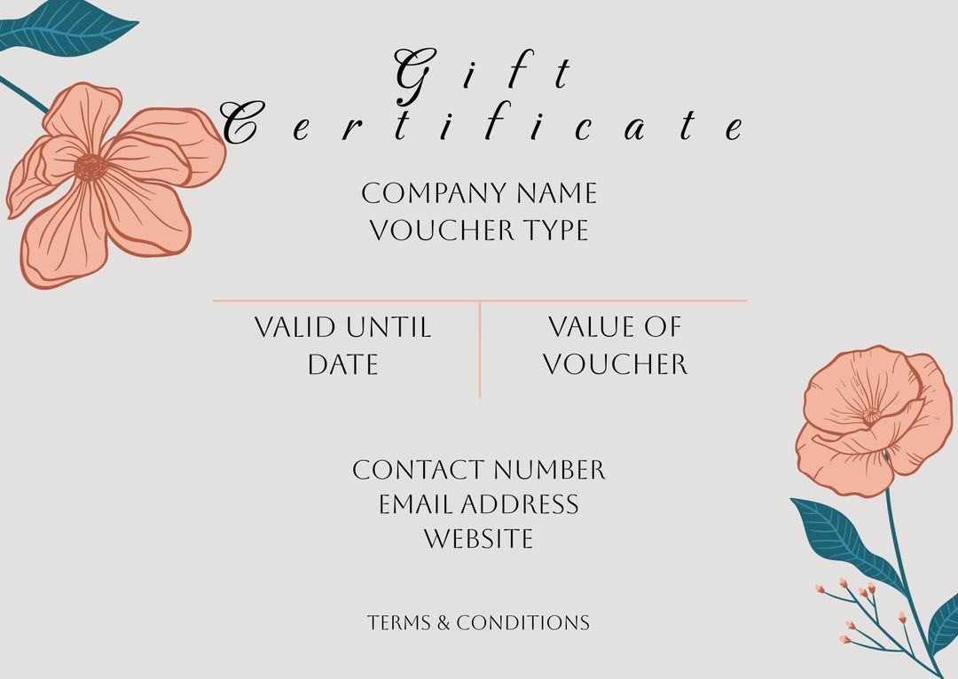 Elegant Gift Certificate Design with Pink Flowers on Grey Background - Download Free Stock Templates Pikwizard.com