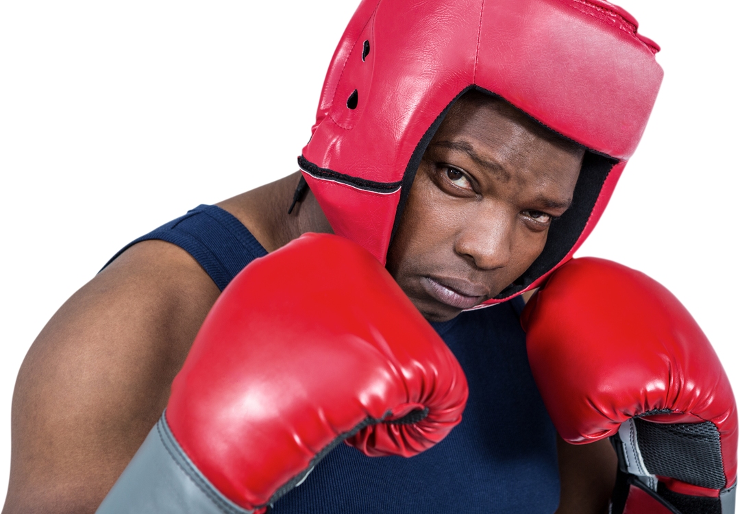 Focused African American Boxer with Red Gloves on Transparent Background - Download Free Stock Images Pikwizard.com