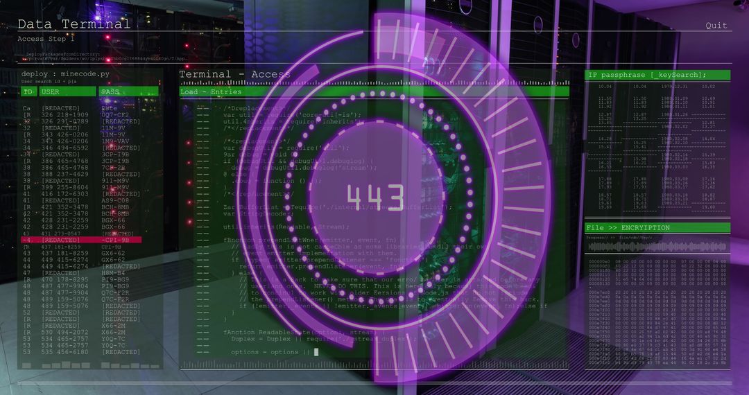 Futuristic Data Interface Overlooking Computer Servers