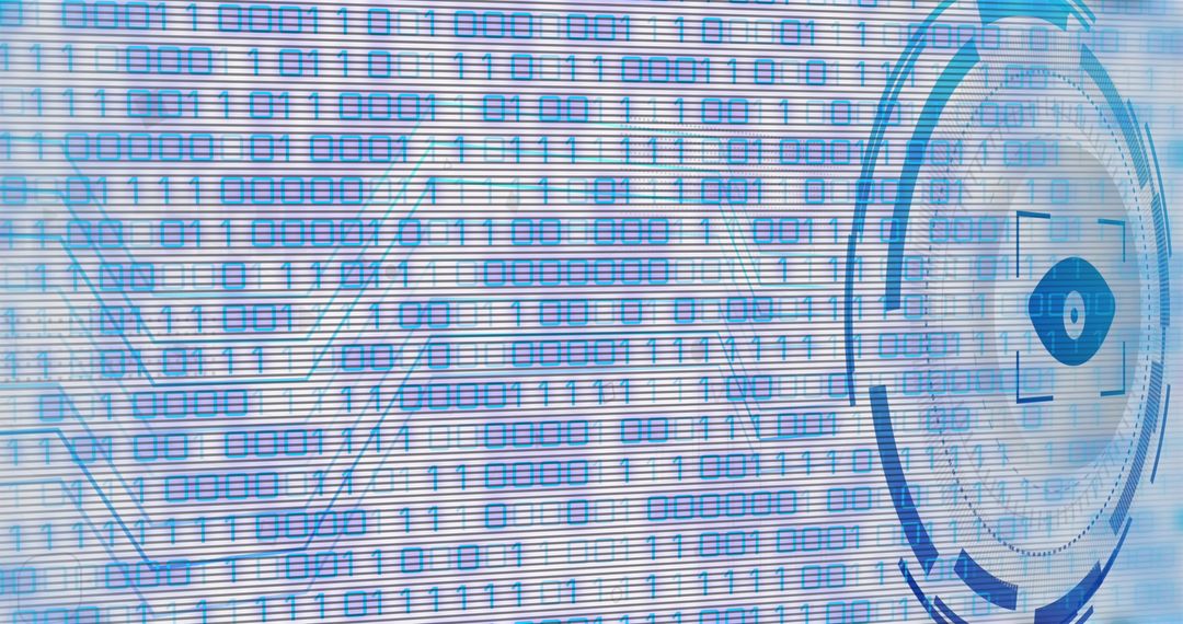 Digital Eye Over Binary Code Data Stream Background