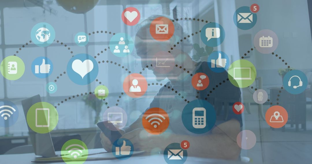 Professional Engaged with Smartphone and Digital Communication Network