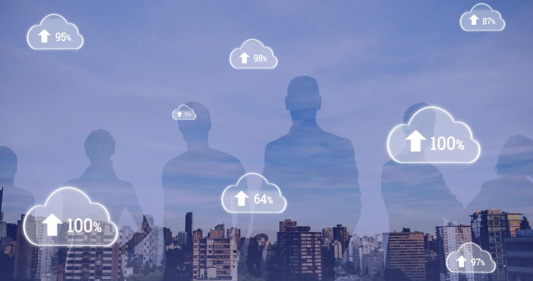 Digital Clouds Reflected Over Urban Skyline for Connectivity Ideas