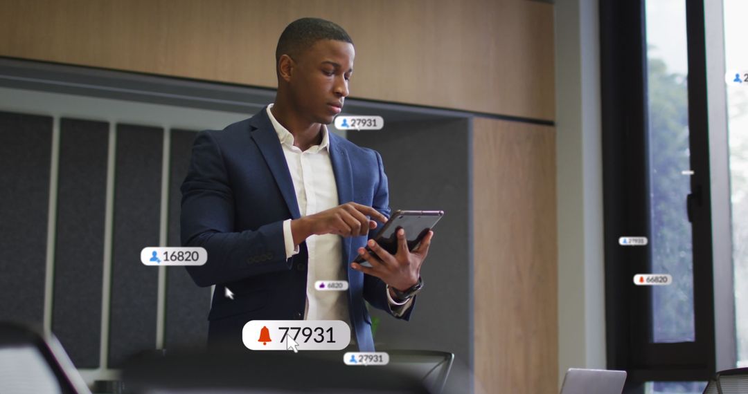 Businessman Using Tablet with Social Media Interface