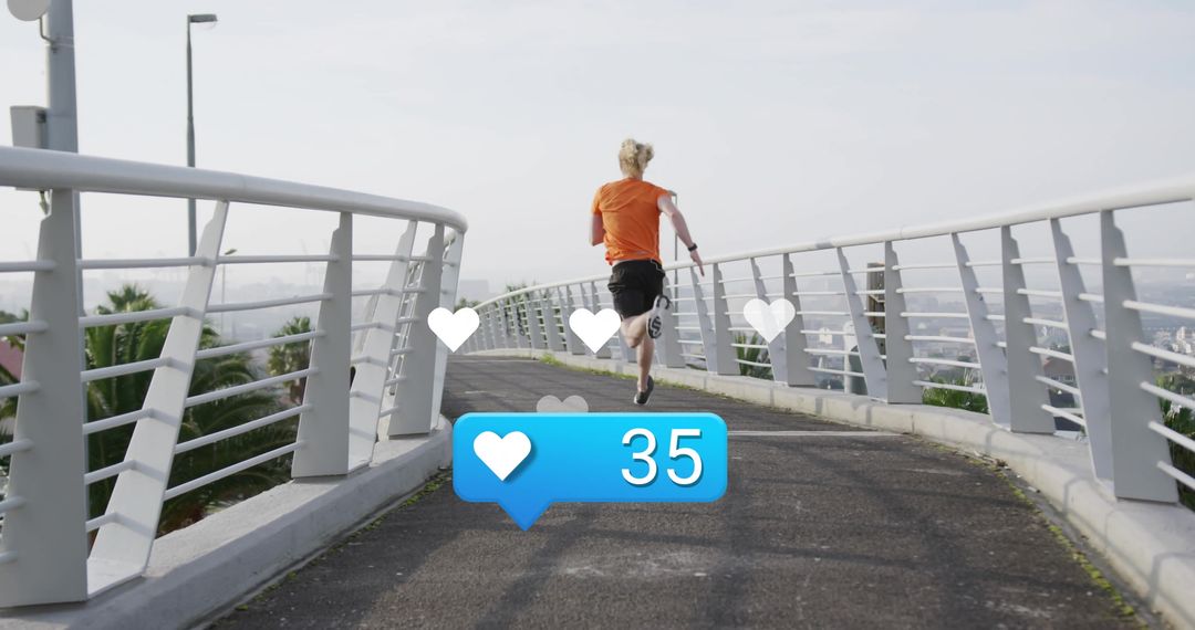 Runner on Urban Bridge Receiving Social Media Hooks