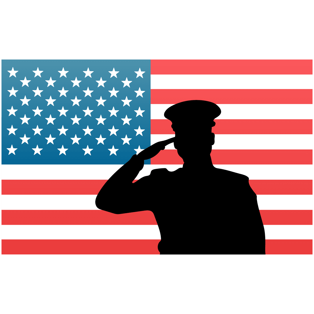 Transparent Silhouette Soldier Saluting with American Flag Background