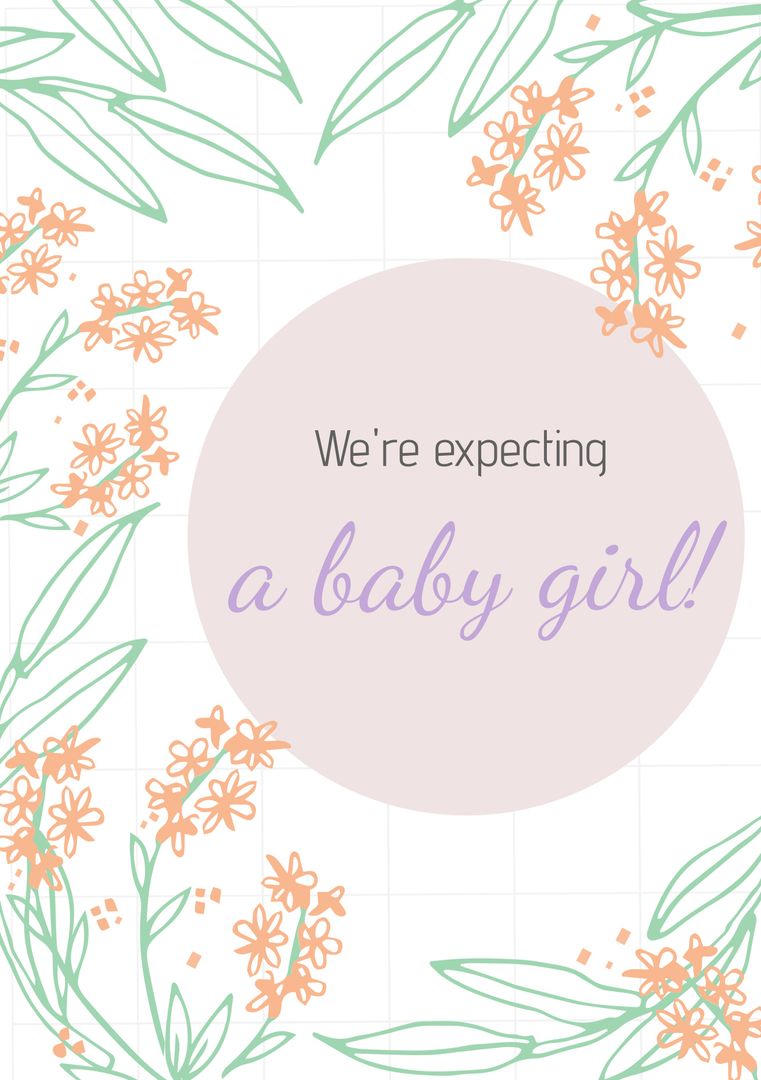 Expecting a Baby Girl Announcement with Floral Accents - Download Free Stock Templates Pikwizard.com