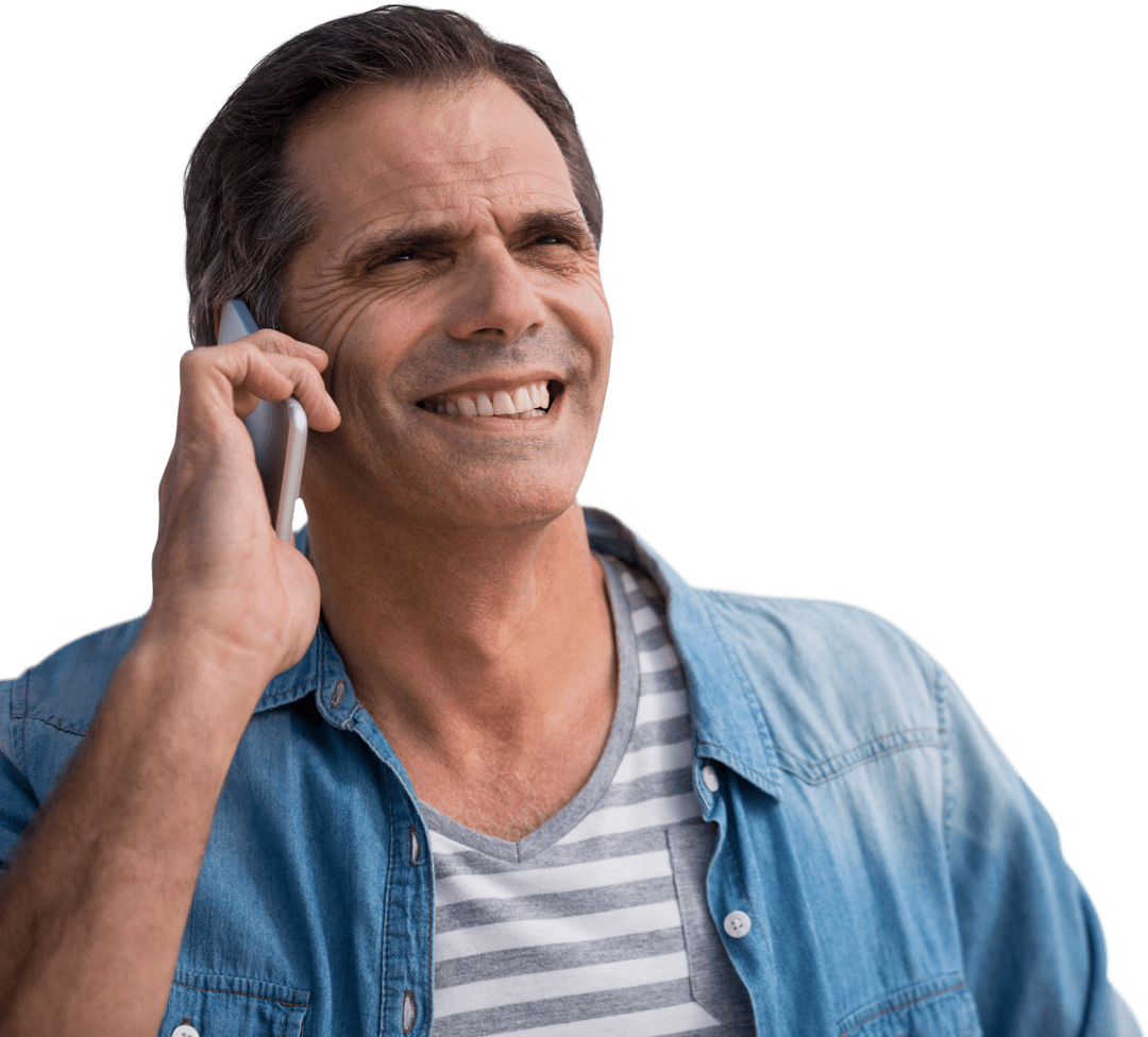 Smiling Mature Man in Casual Attire on Transparent Background