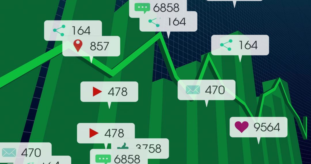 Displaying 3D green analytics dashboard with neon line, social metric callouts