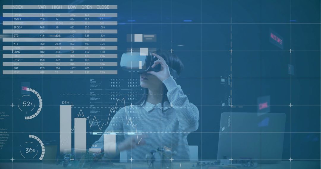 Person Experiencing Virtual Reality with Interactive Data Visualization