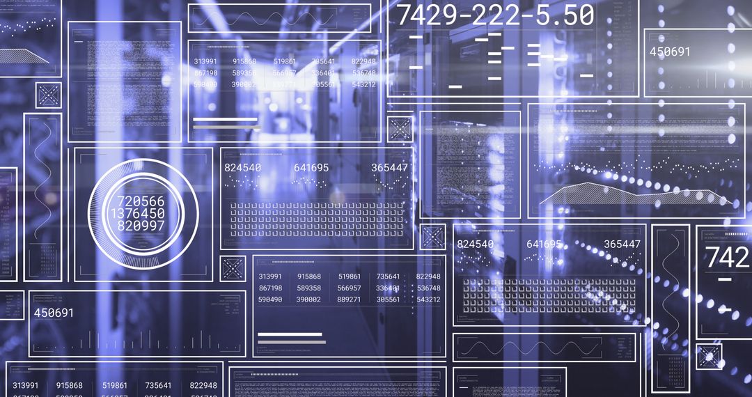 Futuristic Digital HUD Interfaces in a Server Room