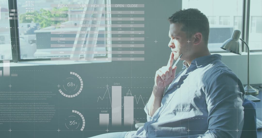 Man with smartphone analyzing digital data trends