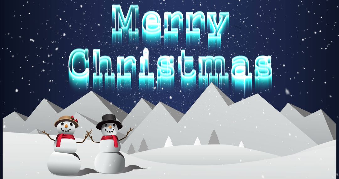 Merry Christmas Greeting Card with Snowman Couple in Winter Wonderland - Free Images, Stock Photos and Pictures on Pikwizard.com