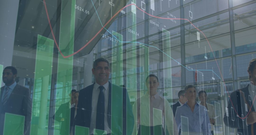 Business Team with Financial Graphs in Modern Office Environment