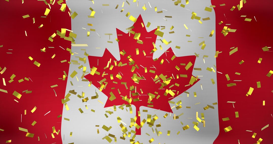 Canadian Flag with Festive Gold Confetti Celebrating Patriotism - Free Images, Stock Photos and Pictures on Pikwizard.com