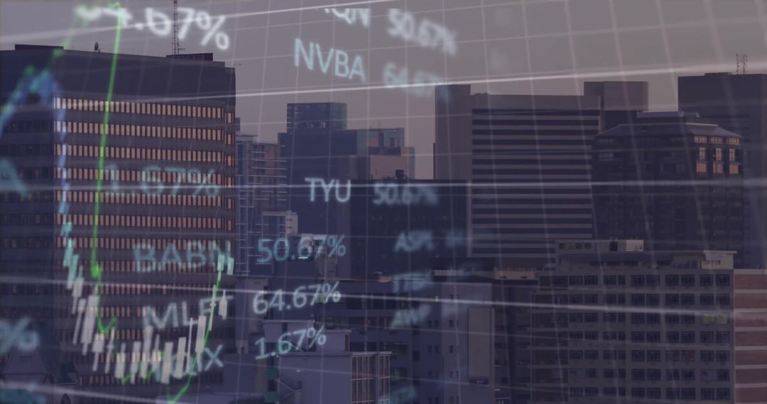 Abstract Financial Data Over Urban Skyline