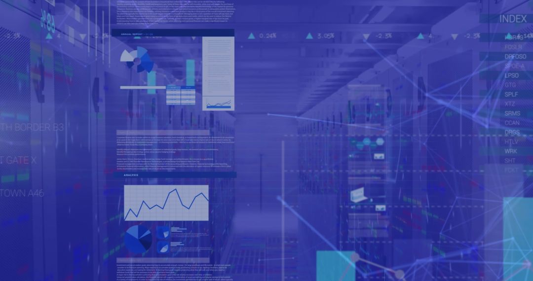 Digital Interface with Data Visualizations in Server Room